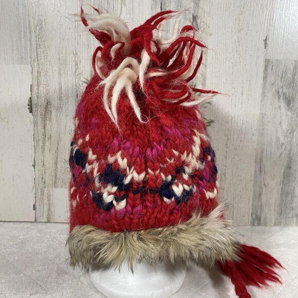 American Eagle Wool Alpaca Faux Fur Trapper Hat Fair Isle Knit Ear Flap OS NWT - Picture 4 of 8